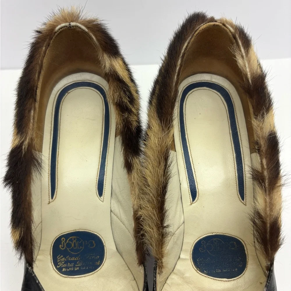 Black Leather Pumps with Leopard Fur Trim, SZ 8, box 29 - Picture 8 of 12